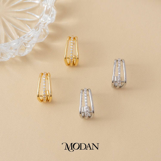 (18mm) Simple Minimalist Square Shaped Triple Layers Open Hoop Earrings Anting Elegant Hypoallergenic Gold Plated