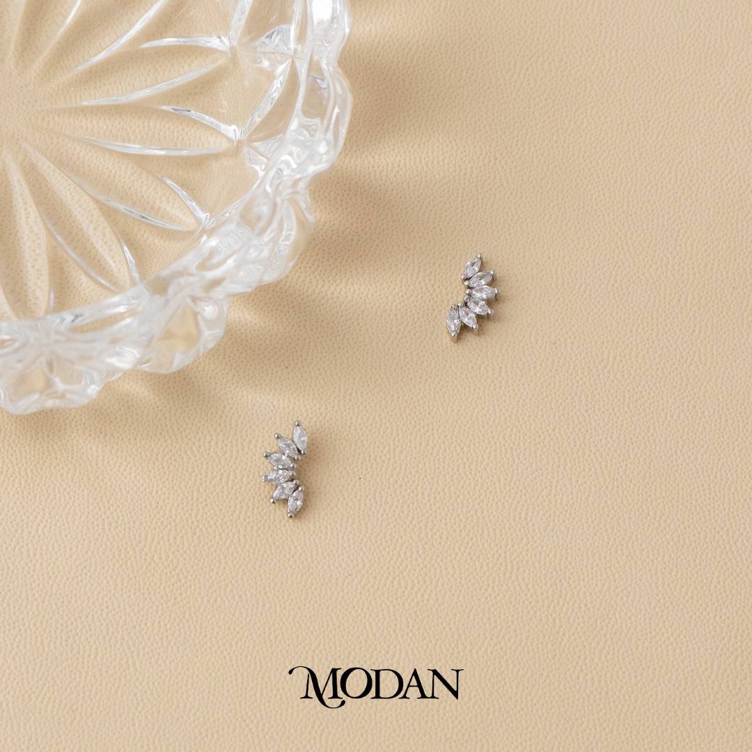(12mm) Sparkling Mini Marquise Cut Stud Earrings Anting Tusuk Kecil Hypoallergenic Gold Plated