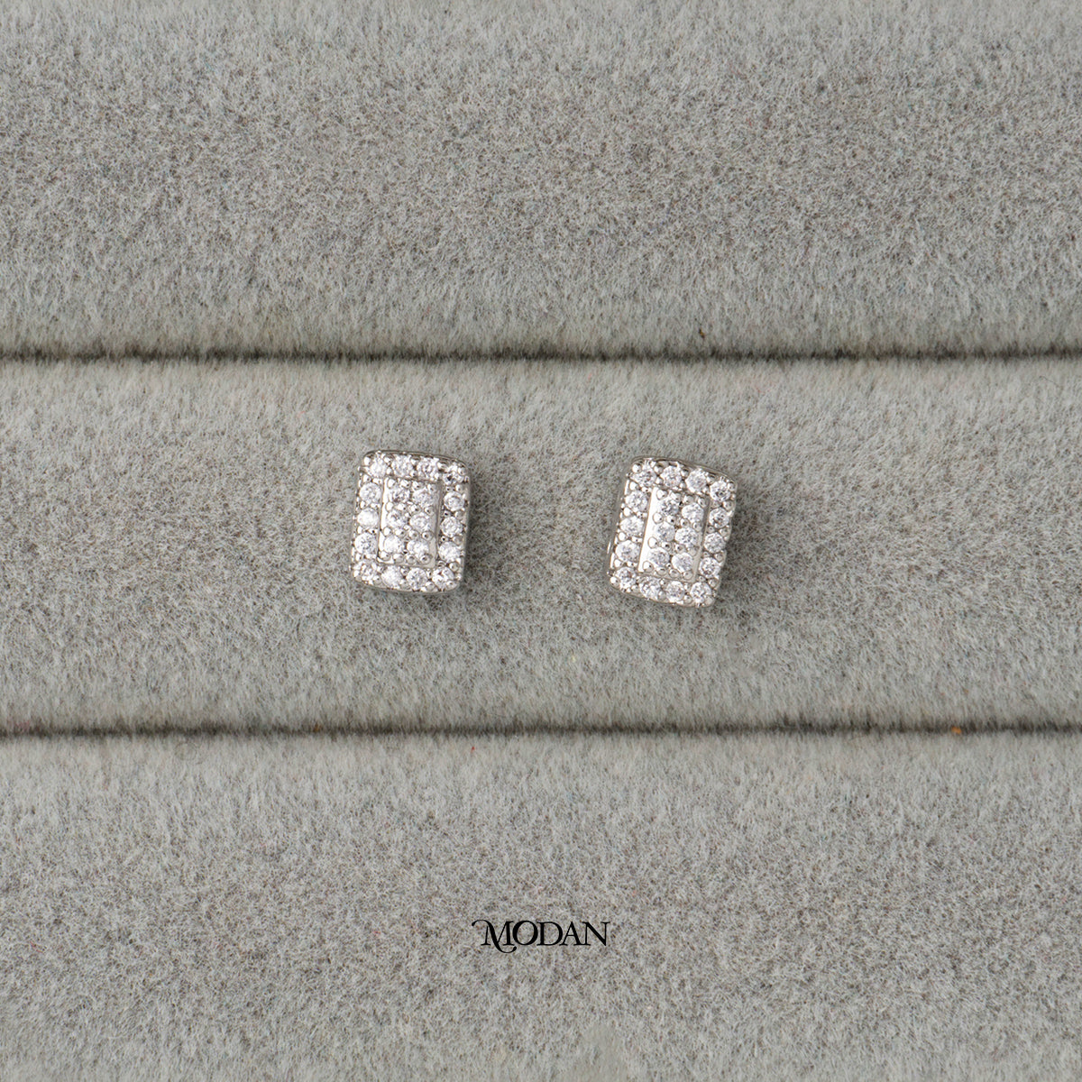 (7mm) Micro Paved Zirconia Rectangular Stud Earrings Anting Tusuk Persegi Panjang Hypoallergenic Gold Plated