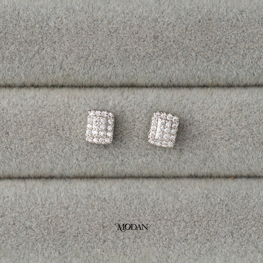 (7mm) Micro Paved Zirconia Rectangular Stud Earrings Anting Tusuk Persegi Panjang Hypoallergenic Gold Plated