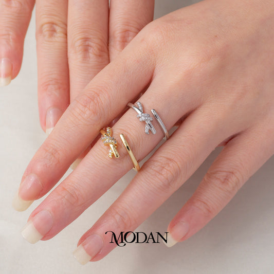 Minimalist Knot Adjustable Open Ring Cincin Sampul Pita Minimalis Hypoallergenic Gold Plated