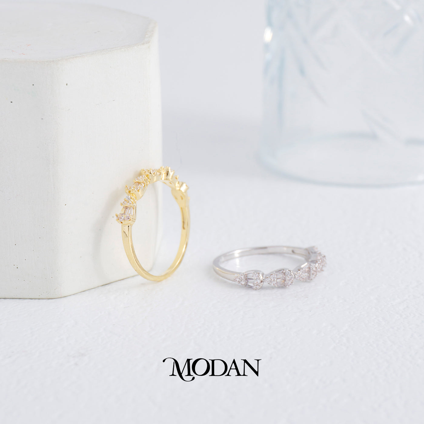 Dainty White Stackable Ring Cincin Tumpuk Simple Hypoallergenic Gold Plated