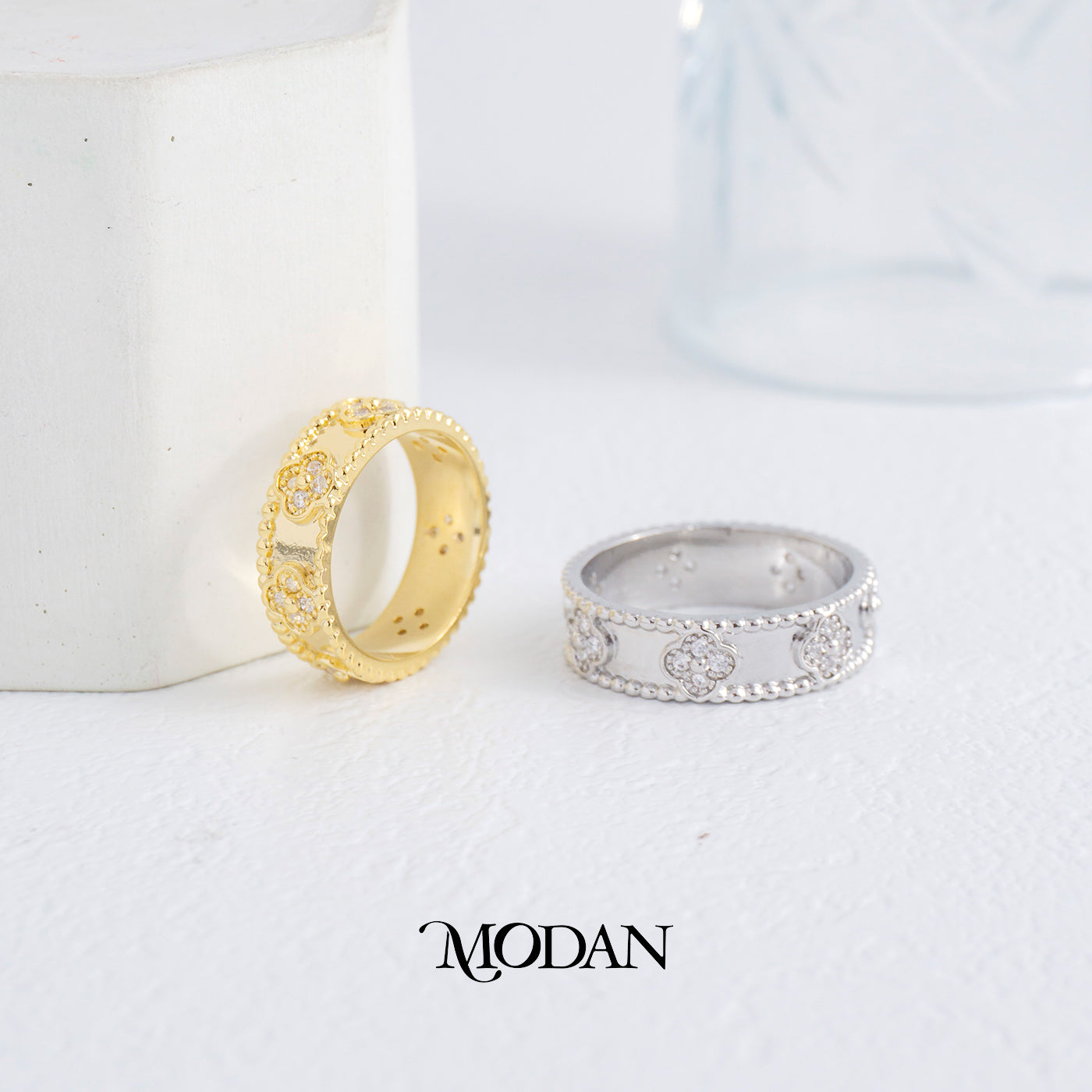 Lucky Clover Beaded Eternity Ring Cincin Motif Bunga Semanggi Hypoallergenic Gold Plated