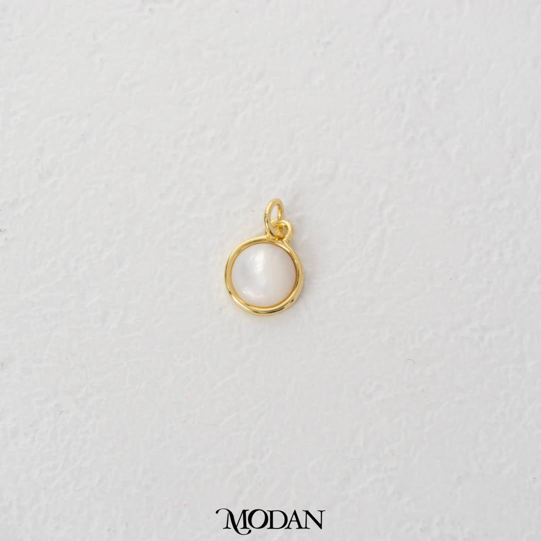 Simple Classic Round Moonstone Charm DIY Charm Liontin Batu Biduri Bulan Bulat Hypoallergenic Gold Plated
