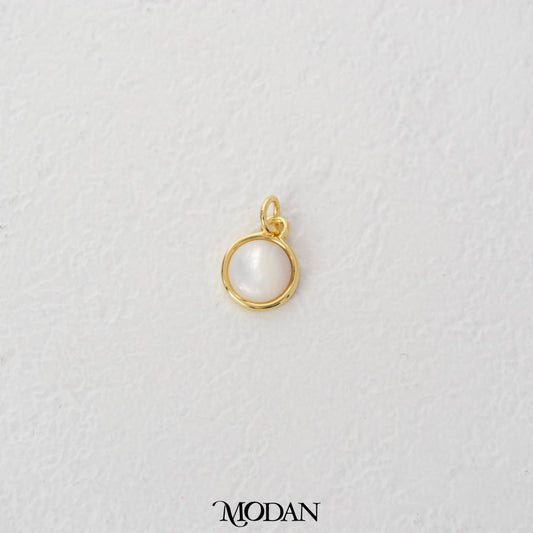 Simple Classic Round Moonstone Charm DIY Charm Liontin Batu Biduri Bulan Bulat Hypoallergenic Gold Plated