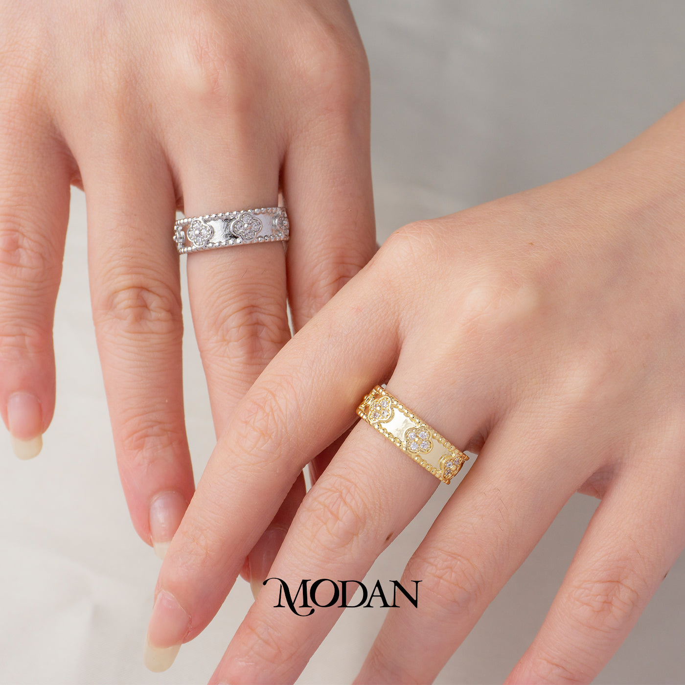 Lucky Clover Beaded Eternity Ring Cincin Motif Bunga Semanggi Hypoallergenic Gold Plated