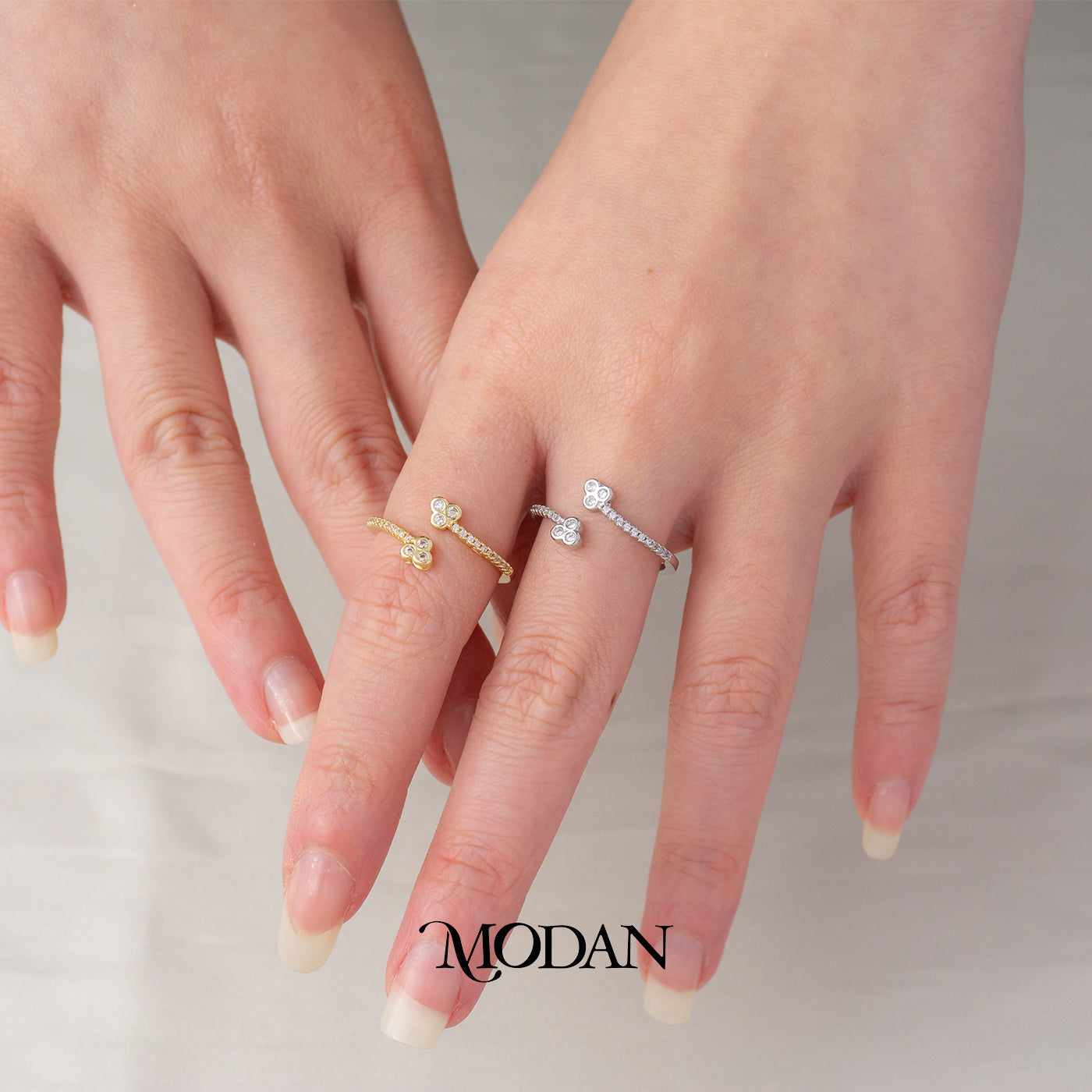 Dainty Bypass Clover Adjustable Ring Cincin Daun Semanggi Simple Hypoallergenic Gold Plated