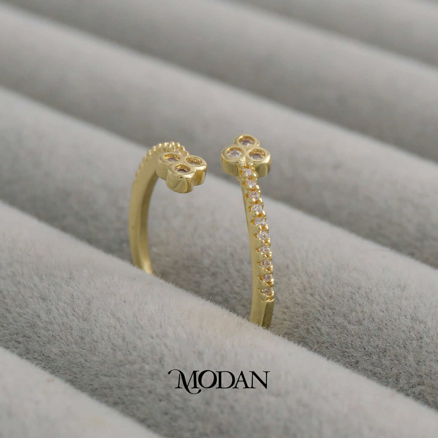 Dainty Bypass Clover Adjustable Ring Cincin Daun Semanggi Simple Hypoallergenic Gold Plated