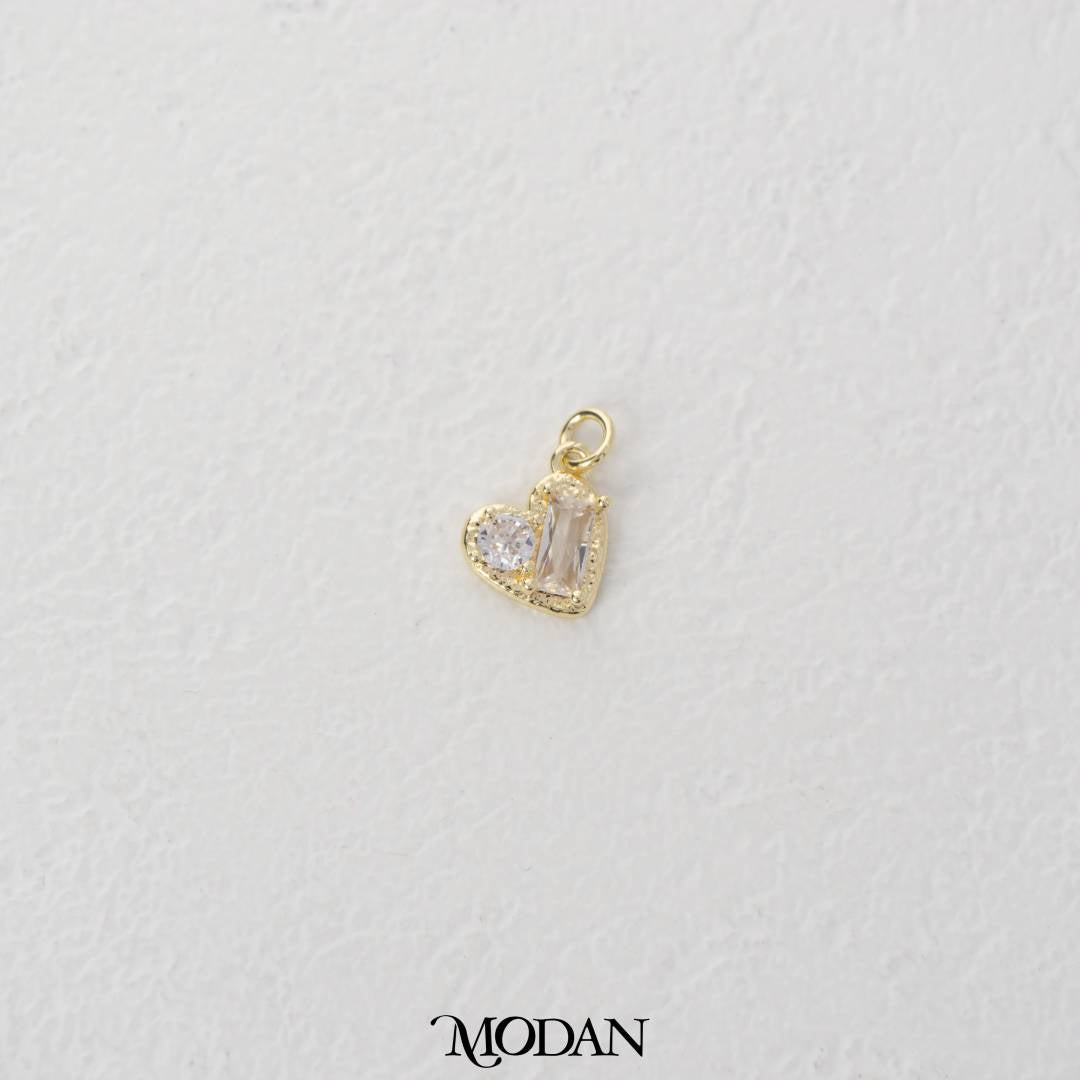 Sparkling Mini Love Heart With Baguette and Round Charm DIY Charm Liontin Kalung/Gelang Hati Hypoallergenic Gold Plated