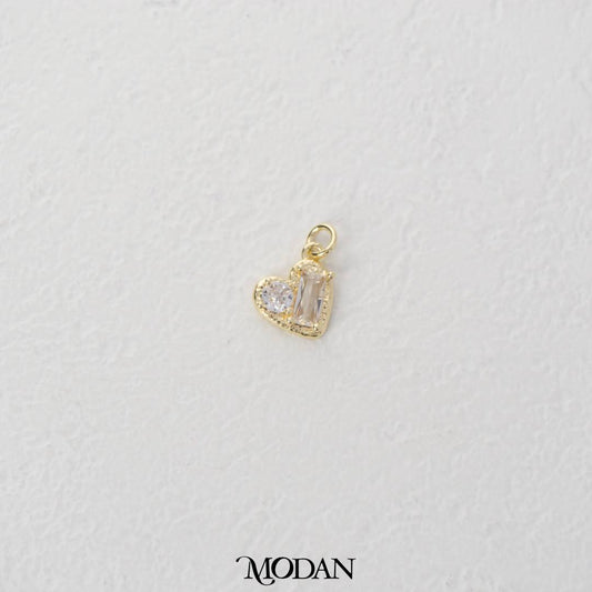 Sparkling Mini Love Heart With Baguette and Round Charm DIY Charm Liontin Kalung/Gelang Hati Hypoallergenic Gold Plated