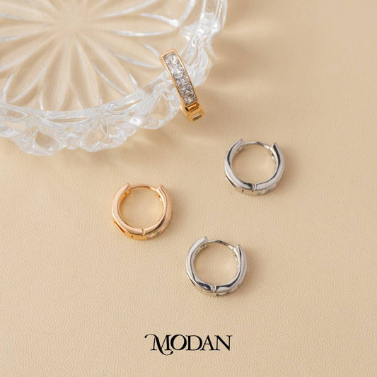 (15mm) Baguette Zirconia Hoop Earrings Anting Bulat Hypoallergenic Gold Plated