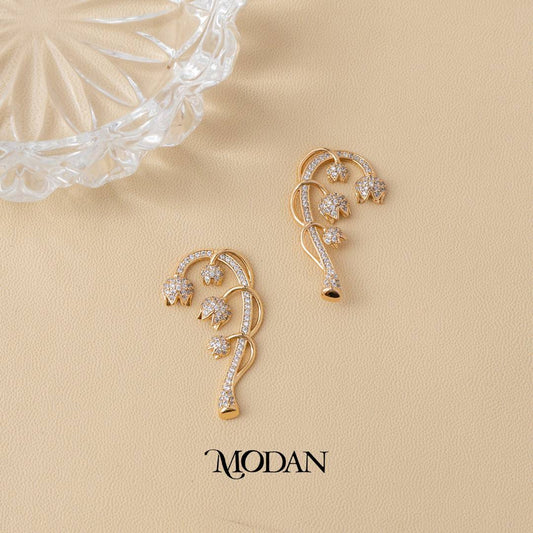 (37mm) Rosegold Micro Pave Zirconia Tulip Flower Drop Earrings Anting Bunga Hypoallergenic Gold Plated