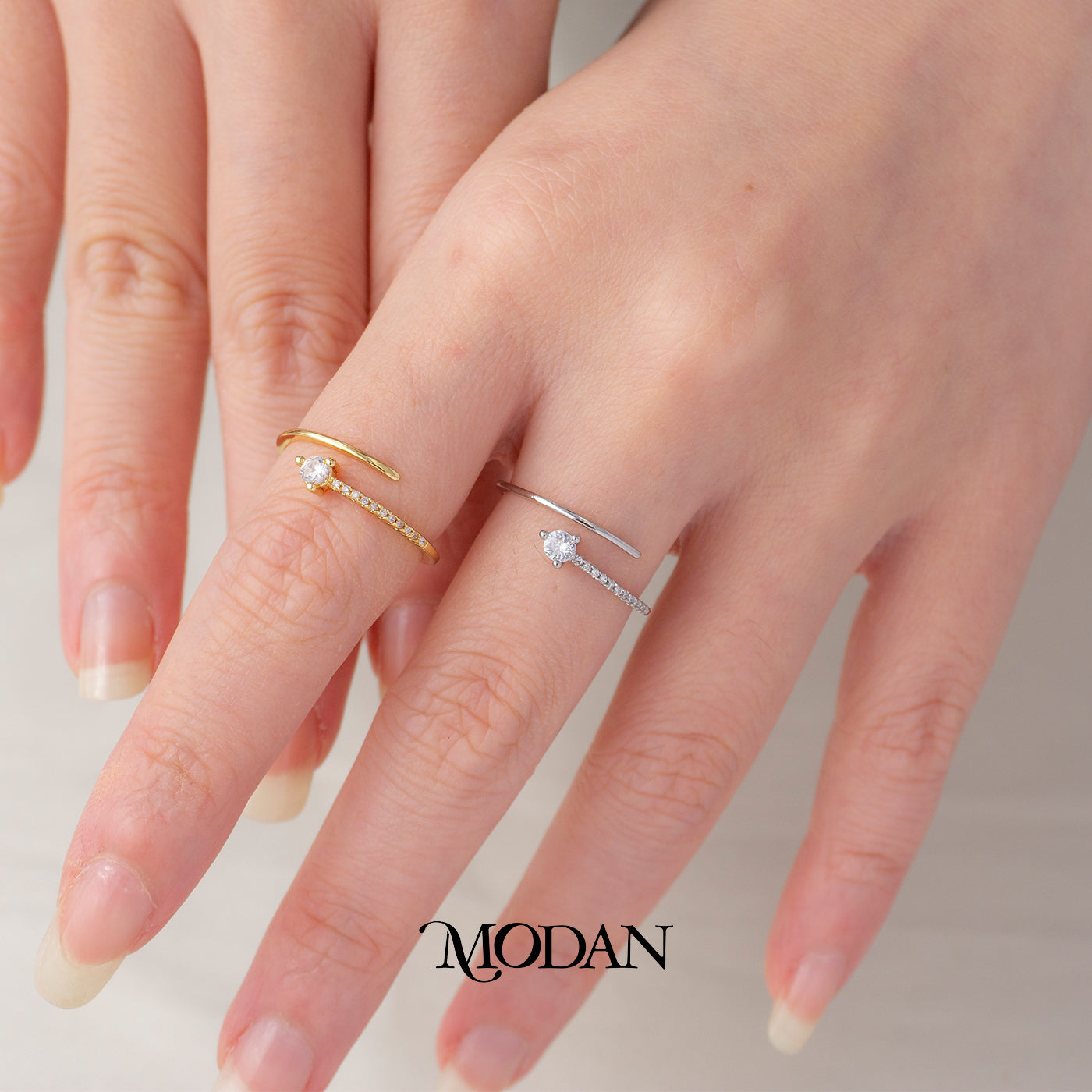 Minimalist Solitaite Zircon Adjustable Ring Cincin Mata Satu Lilit Terbuka Hypoallergenic Gold Plated