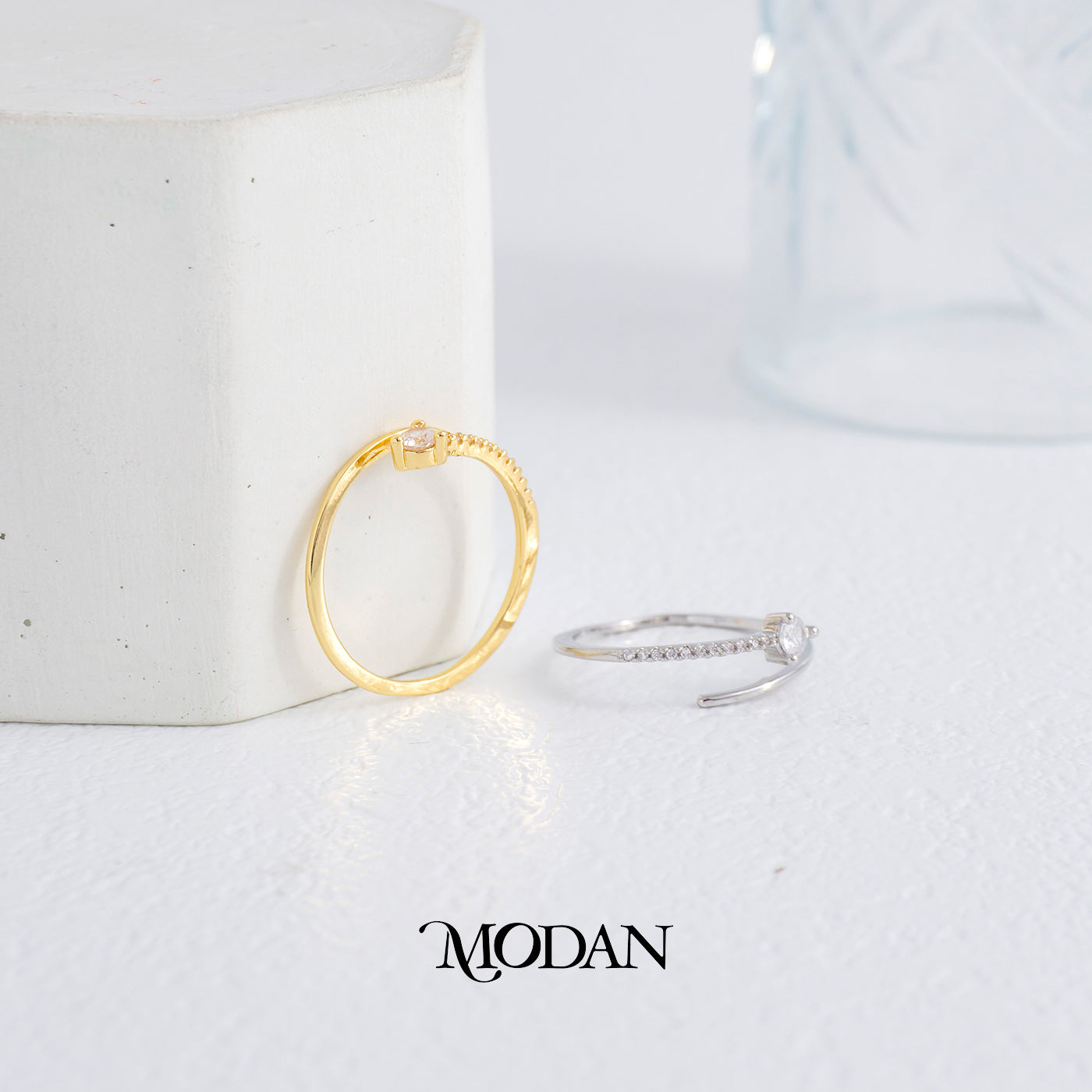 Minimalist Solitaite Zircon Adjustable Ring Cincin Mata Satu Lilit Terbuka Hypoallergenic Gold Plated