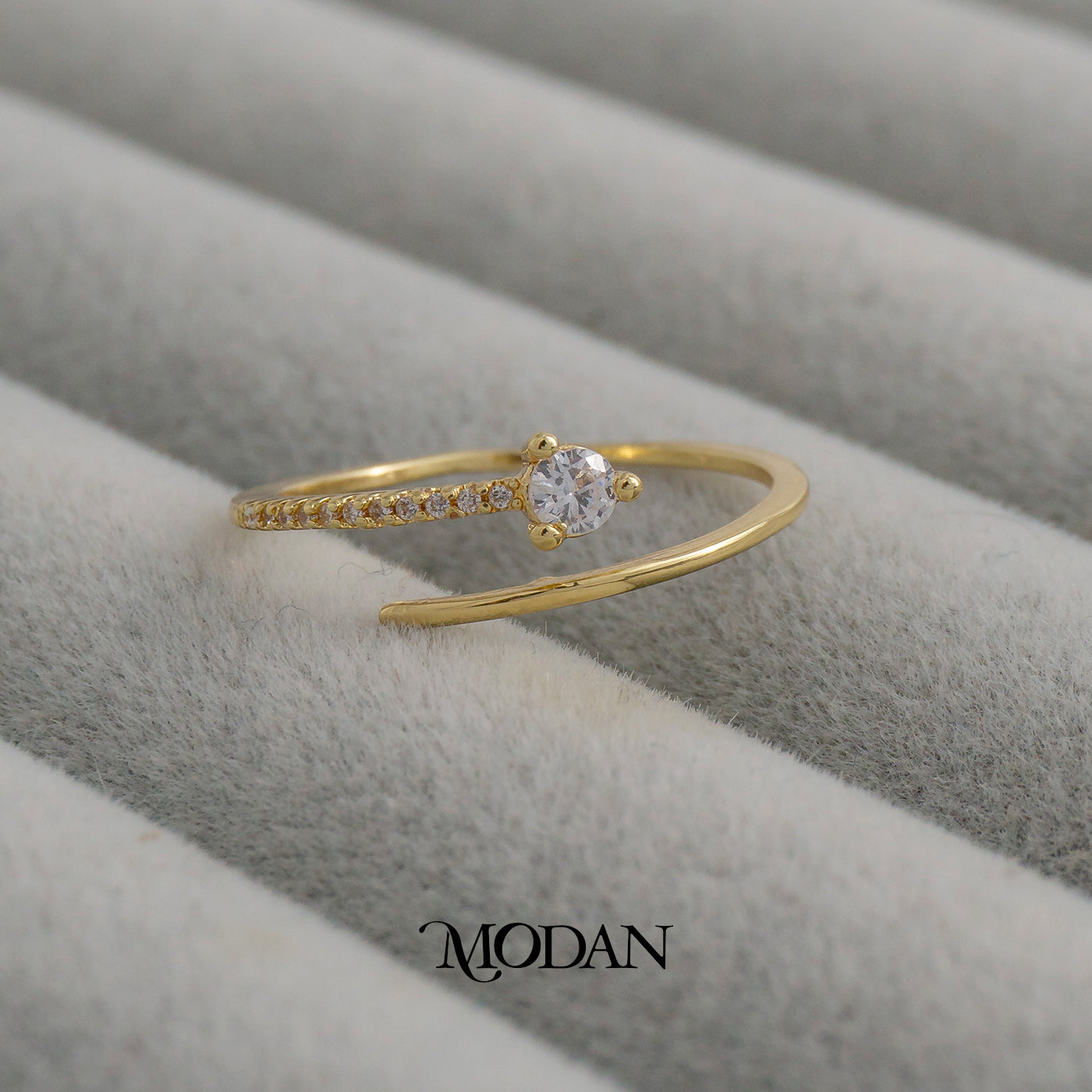 Minimalist Solitaite Zircon Adjustable Ring Cincin Mata Satu Lilit Terbuka Hypoallergenic Gold Plated