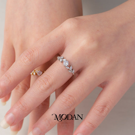 Solitaire Marquise Leaf Ring Cincin Daun Permata Hypoallergenic Gold Plated