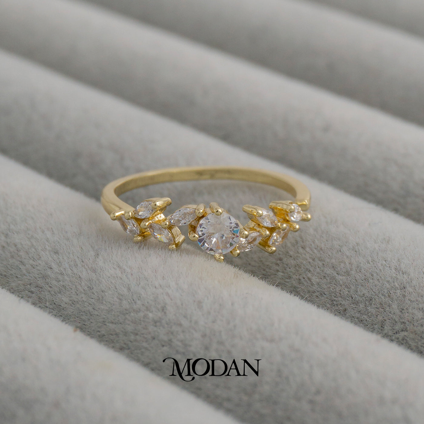 Solitaire Marquise Leaf Ring Cincin Daun Permata Hypoallergenic Gold Plated