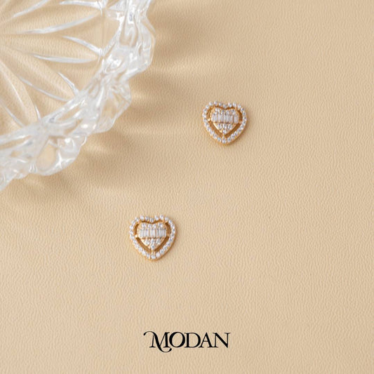 (10mm) Sparkling Zirconia Open Heart Stud Earrings Anting Tusuk Hati Hypoallergenic Gold Plated