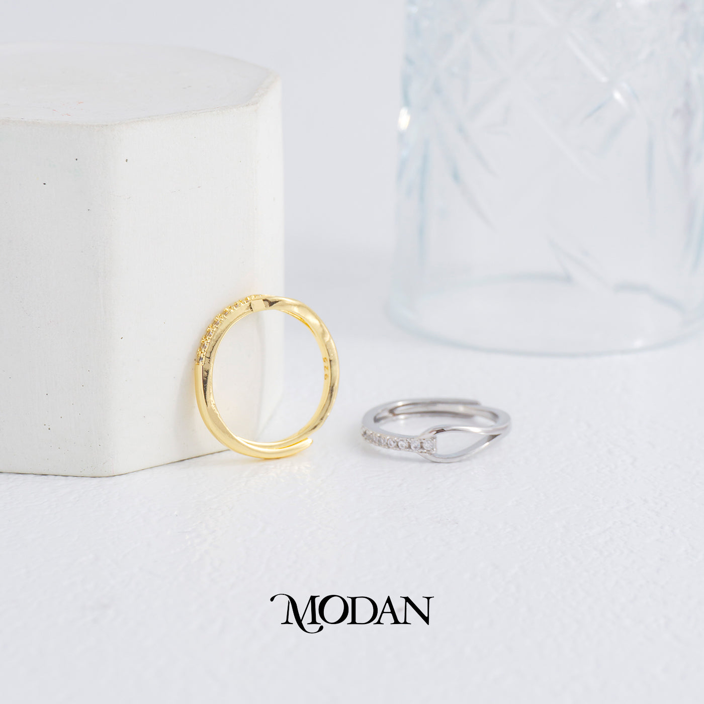Minimalist Loop Hook Crystal Ring Cincin Model Kaitan Permata Hypoallergenic Gold Plated