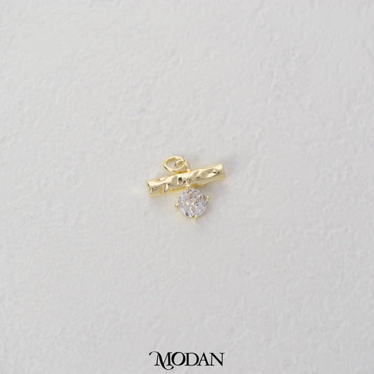 Light Gold Mini Solitaire Diamond Replica With Textured Bar On Top DIY Charm Liontin Mata Satu Bulat Hypoallergenic Gold Filled