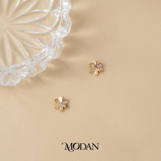 (10mm) Sparkling Clover Stud Earrings Anting Tusuk Daun Semanggi Hypoallergenic Gold Plated