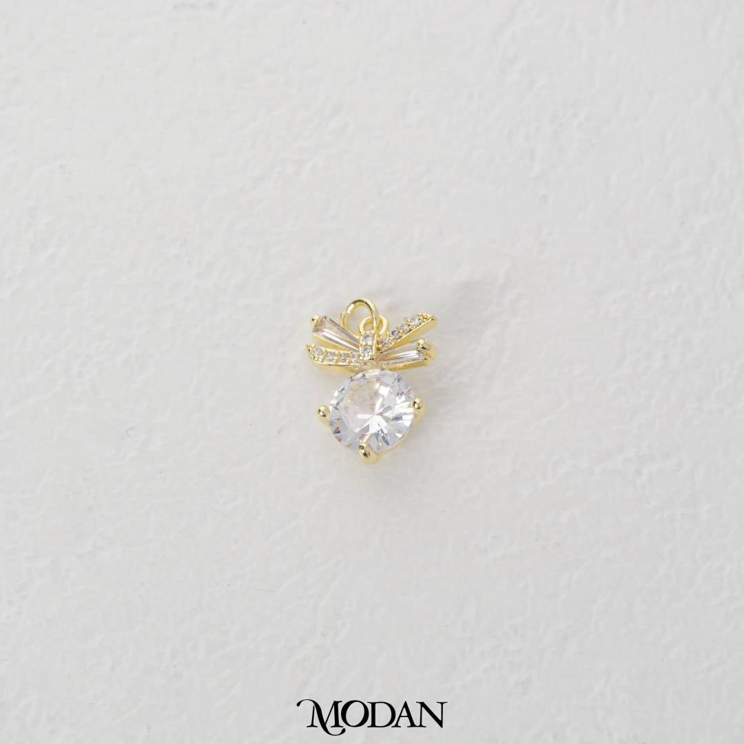 Mini Sparkling Baguette Ribbon Bow Charm DIY Charm Liontin Kalung/Gelang Pita Hypoallergenic Gold Plated