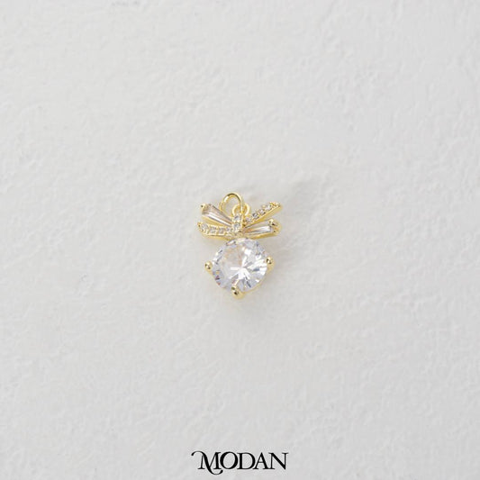 Mini Sparkling Baguette Ribbon Bow Charm DIY Charm Liontin Kalung/Gelang Pita Hypoallergenic Gold Plated