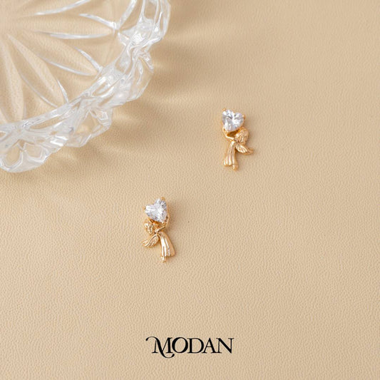 (10mm) Sparkling Heart Guardian Angel Stud Earrings Anting Tusuk Bulat Malaikat Hypoallergenic Gold Plated
