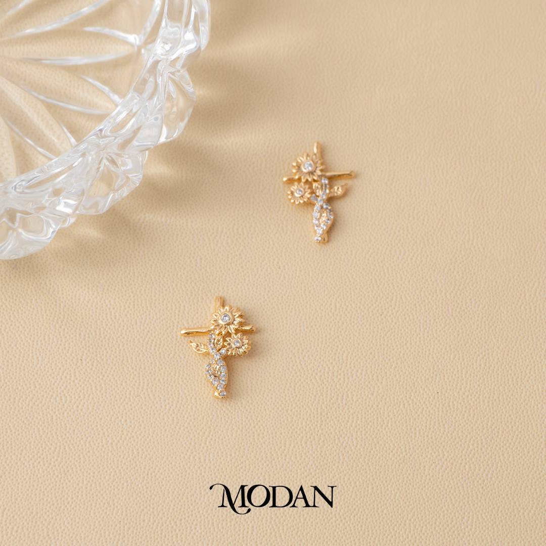 (19mm) Sparkling Rosegold Zirconia Religious Cross Stud Earrings Anting Tusuk Salib Hypoallergenic Gold Plated