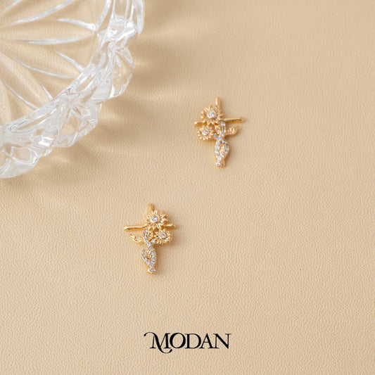 (19mm) Sparkling Rosegold Zirconia Religious Cross Stud Earrings Anting Tusuk Salib Hypoallergenic Gold Plated