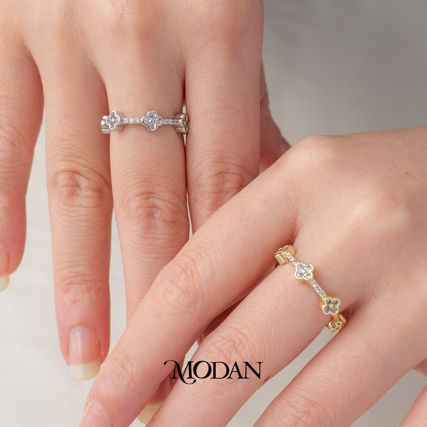 Dainty Lucky Clover Eternity Ring Cincin Motif Bunga Semanggi Hypoallergenic Gold Plated