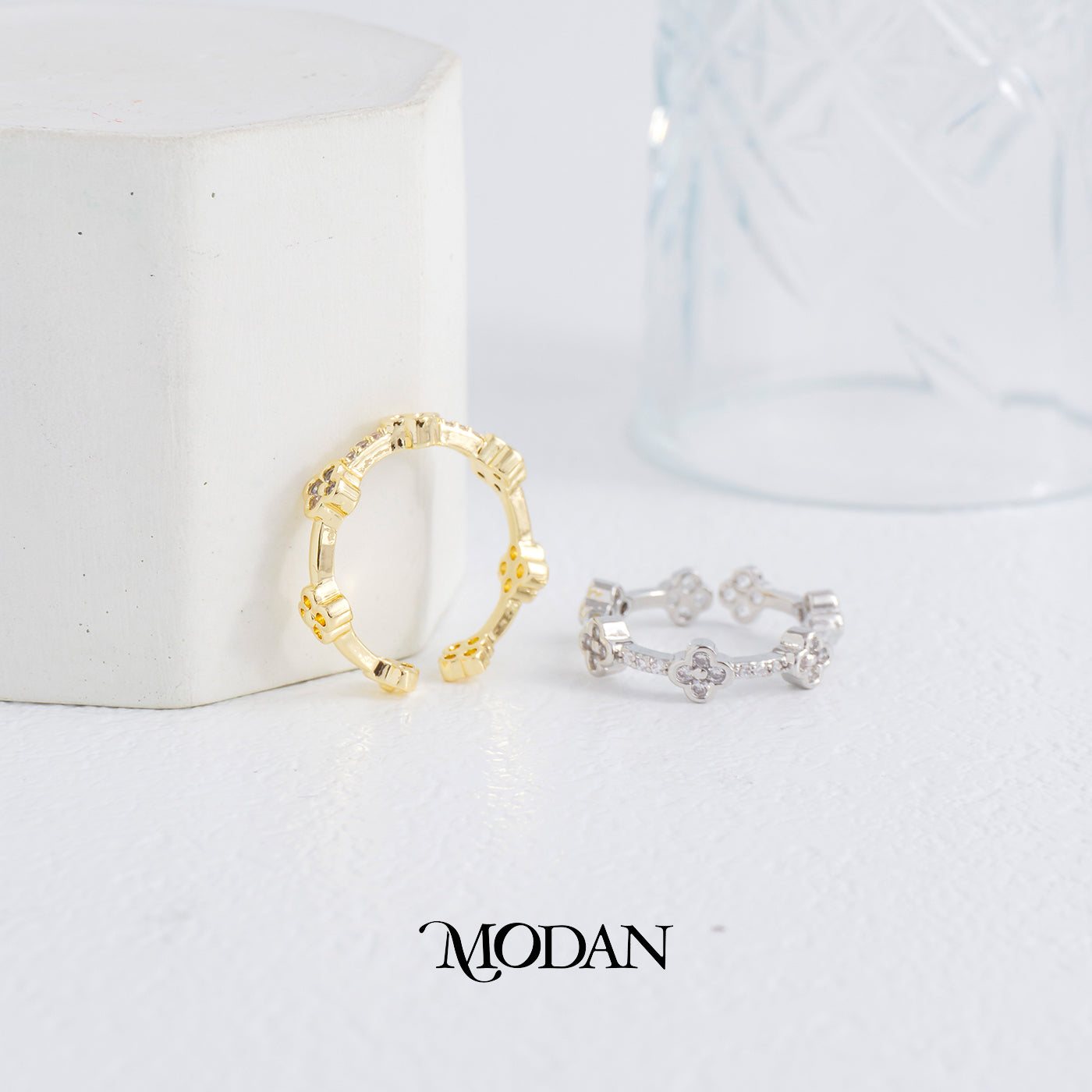 Dainty Lucky Clover Eternity Ring Cincin Motif Bunga Semanggi Hypoallergenic Gold Plated