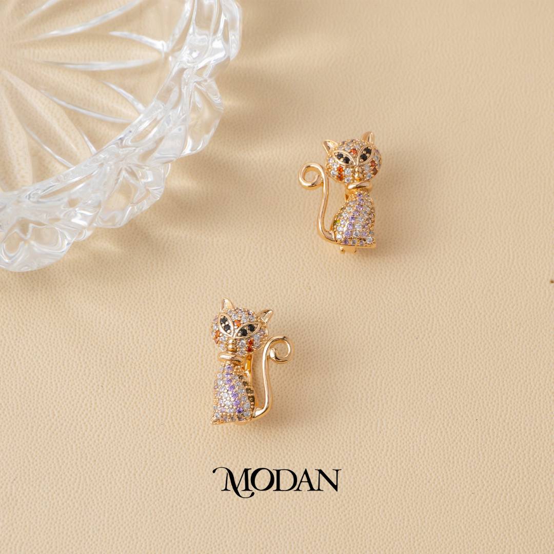 (18mm) Colorful Kitty Cat English Lock Hoop Earrings Anting Kucing Hypoallergenic Gold Plated