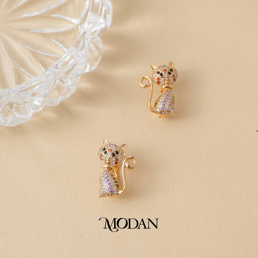 (18mm) Colorful Kitty Cat English Lock Hoop Earrings Anting Kucing Hypoallergenic Gold Plated