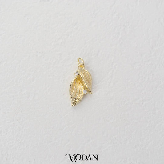 Simple Textured Double Leaf Charm DIY Charm Liontin Daun Polos Tekstur Hypoallergenic Gold Plated