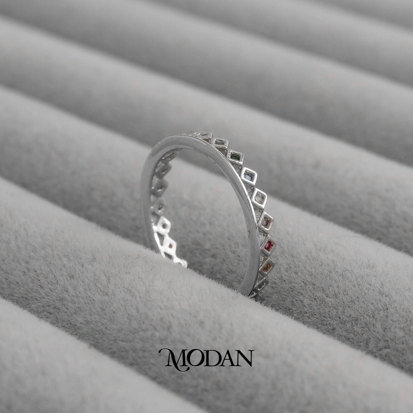 Rainbow Geometric Rhombus Eternity Ring Cincin Wajik Warna Warni Hypoallergenic Gold Plated