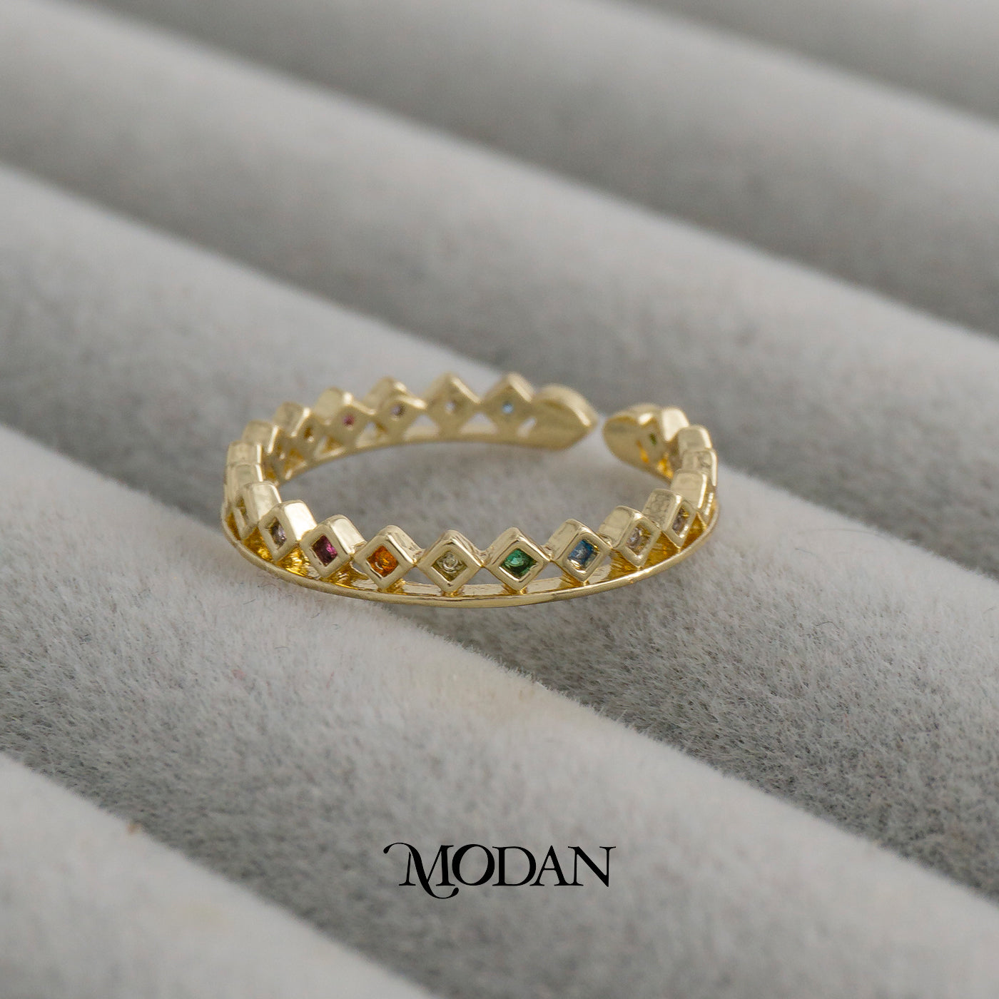 Rainbow Geometric Rhombus Eternity Ring Cincin Wajik Warna Warni Hypoallergenic Gold Plated