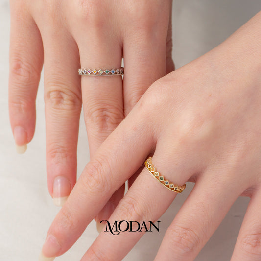 Rainbow Geometric Rhombus Eternity Ring Cincin Wajik Warna Warni Hypoallergenic Gold Plated