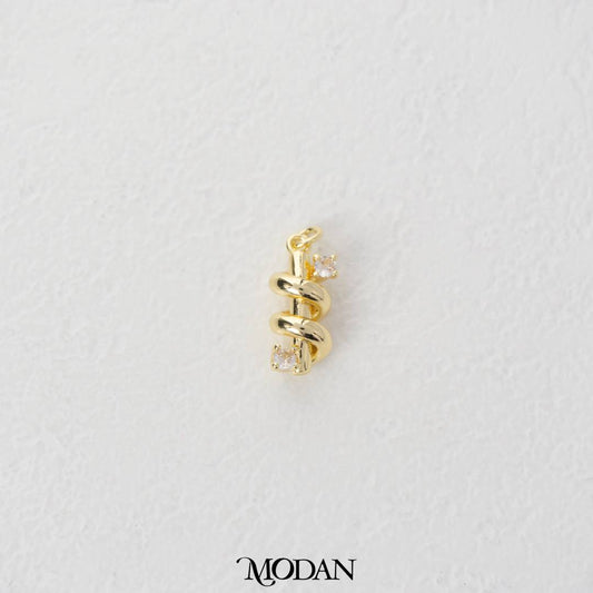Twisted Wand Cubic Zirconia Charm DIY Charm Liontin Ulir Berlian Hypoallergenic Gold Filled