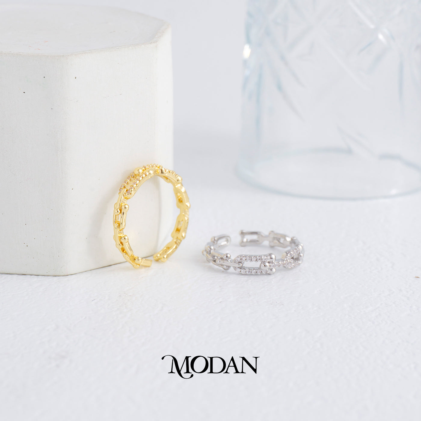 Interlocking Cable Chain Ring Cincin Sambungan Rantai Hypoallergenic Gold Plated