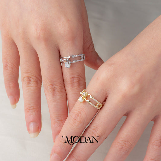 Safety Pin Dangle Lock Ring Cincin Model Peniti Gantungan Gembok Hypoallergenic Gold Plated