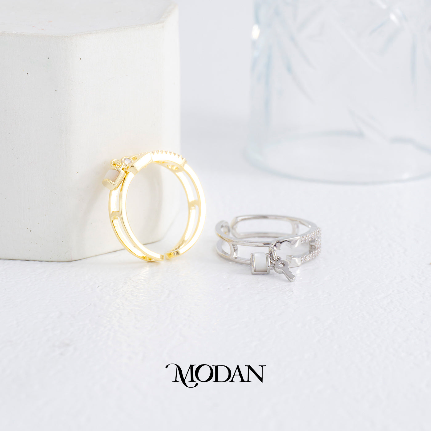Safety Pin Dangle Lock Ring Cincin Model Peniti Gantungan Gembok Hypoallergenic Gold Plated