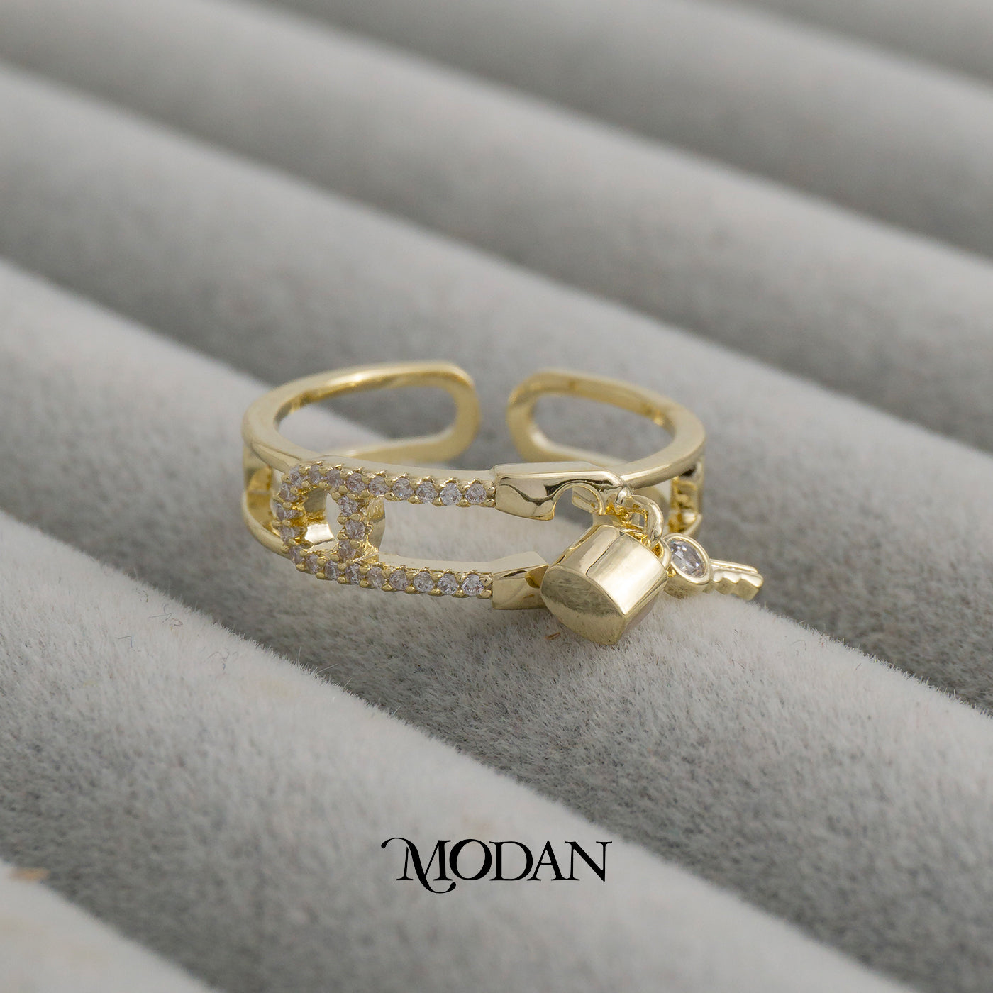 Safety Pin Dangle Lock Ring Cincin Model Peniti Gantungan Gembok Hypoallergenic Gold Plated