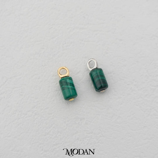 Malachite Natural Gemstones Tube Pendant Charm DIY Charm Liontin Batu Hijau Bentuk Tabung Hypoallergenic Gold Filled