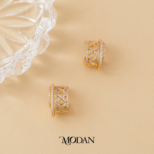 (20mm) Micro Pave Irregular Statement Rose Gold C Hoop Earrings Anting Bentuk C Hypoallergenic Gold Plated