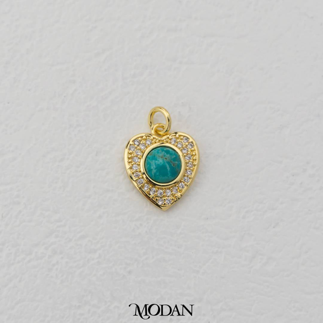 Red and Turquoise Vintage Love Natural Gemstones Charm DIY Charm Liontin Hati Cinta Hijau Merah Hypoallergenic Gold Filled