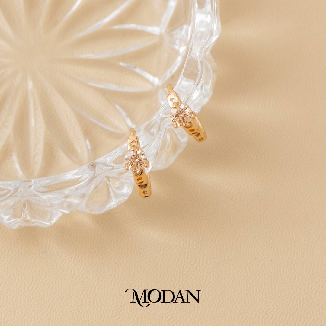 (13mm) Simple Solitaire Hoop Earrings Anting Bulat Hypoallergenic Gold Plated