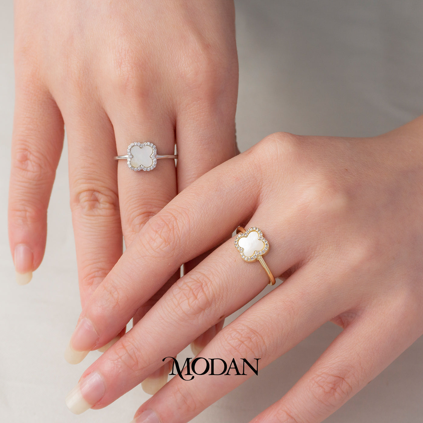 Mother Of Pearl Clover Ring Cincin Motif Bunga Semanggi Hypoallergenic Gold Plated