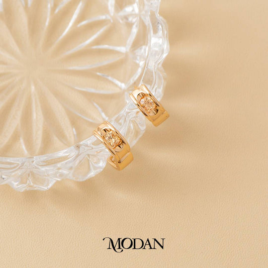 (13mm) Simple Solitaire Chunky Hoop Earrings Anting Bulat Hypoallergenic Gold Plated