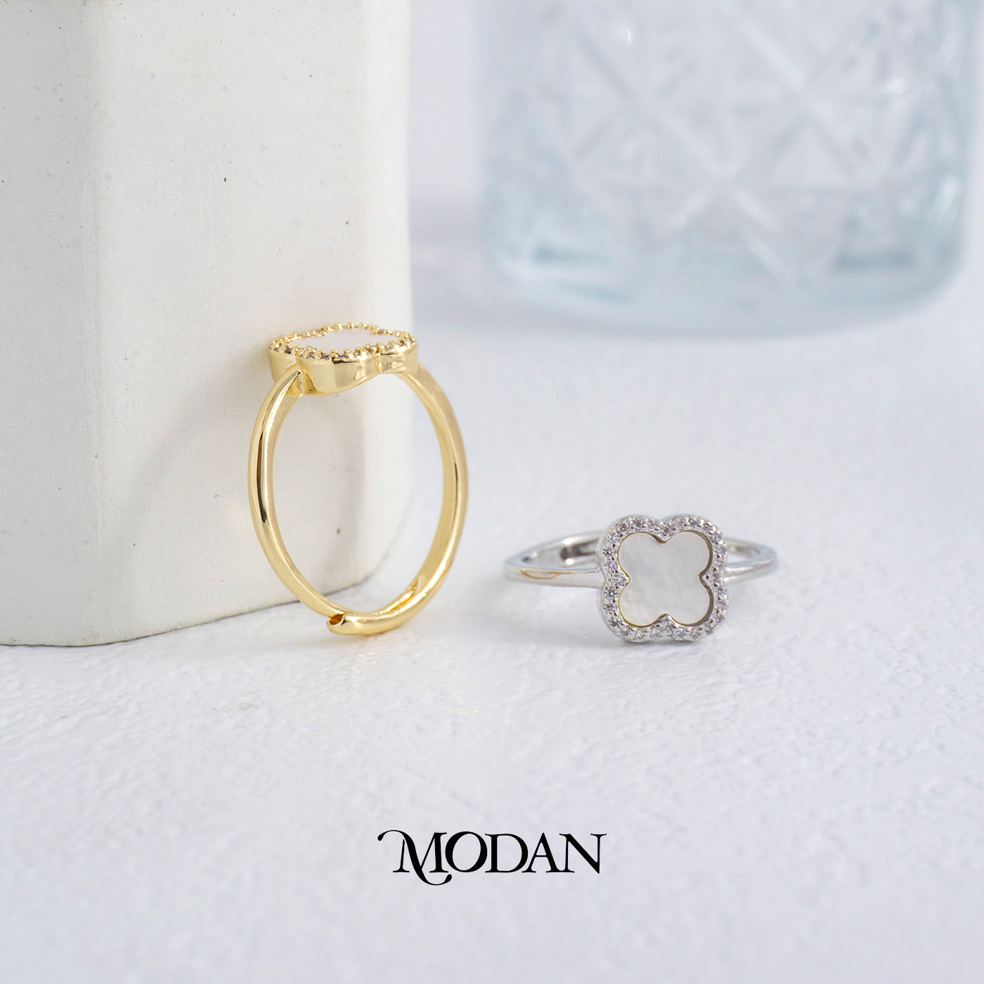 Mother Of Pearl Clover Ring Cincin Motif Bunga Semanggi Hypoallergenic Gold Plated